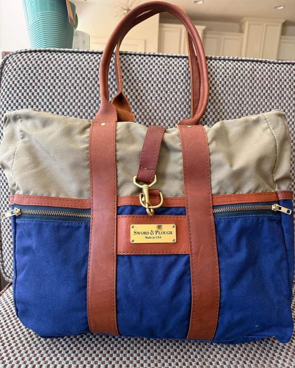 Sword And Plough Signature Tote Olive Blue Brown Leather Bag